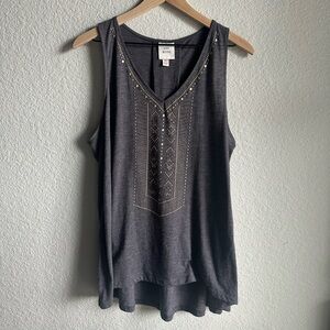 🩶Knox Rose Charcoal Grey and Good Sparkle Embellished V-neck Tank Top